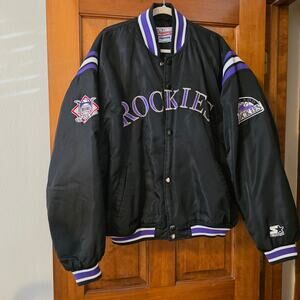 Vintage Y2K Colorado Rockies Baseball Starter NBL Satin Bomber Jacket Men's XL